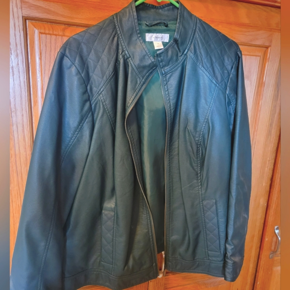 CJ Banks Leather Jacket Green 1X
